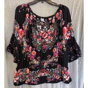 Bila Peasant Boho Black Floral Mandala Hippie Peasant Festival Womens Large